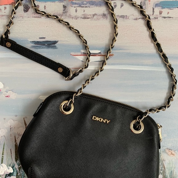 DKNY 2014 Crossbody Goldtone Black Leather Purse - Picture 2 of 16